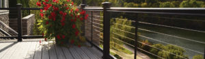 Exterior shot of Fairway decking and railing overlooking a river