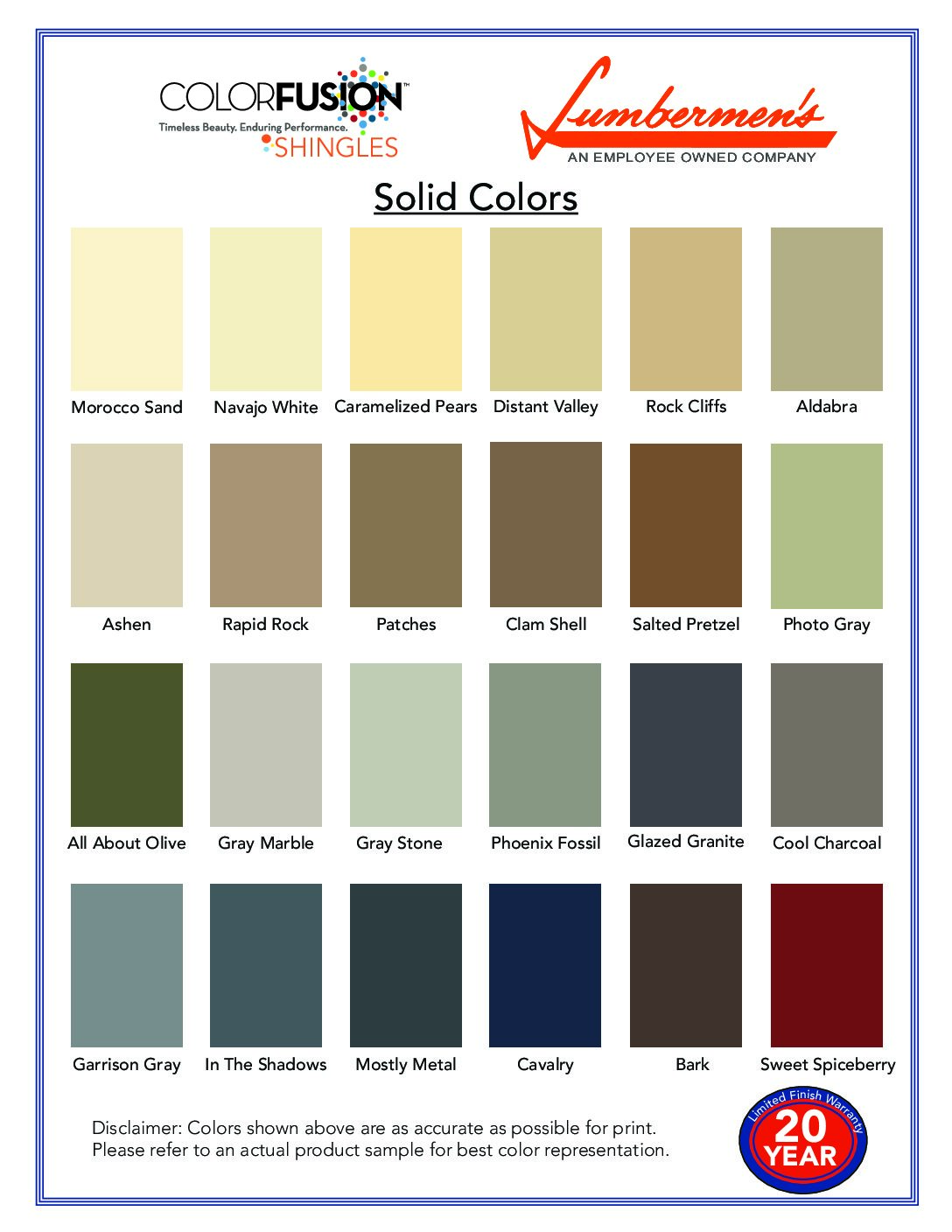 19-0019 CF Color Shingles Color Chart - Lumbermen's Inc. Building