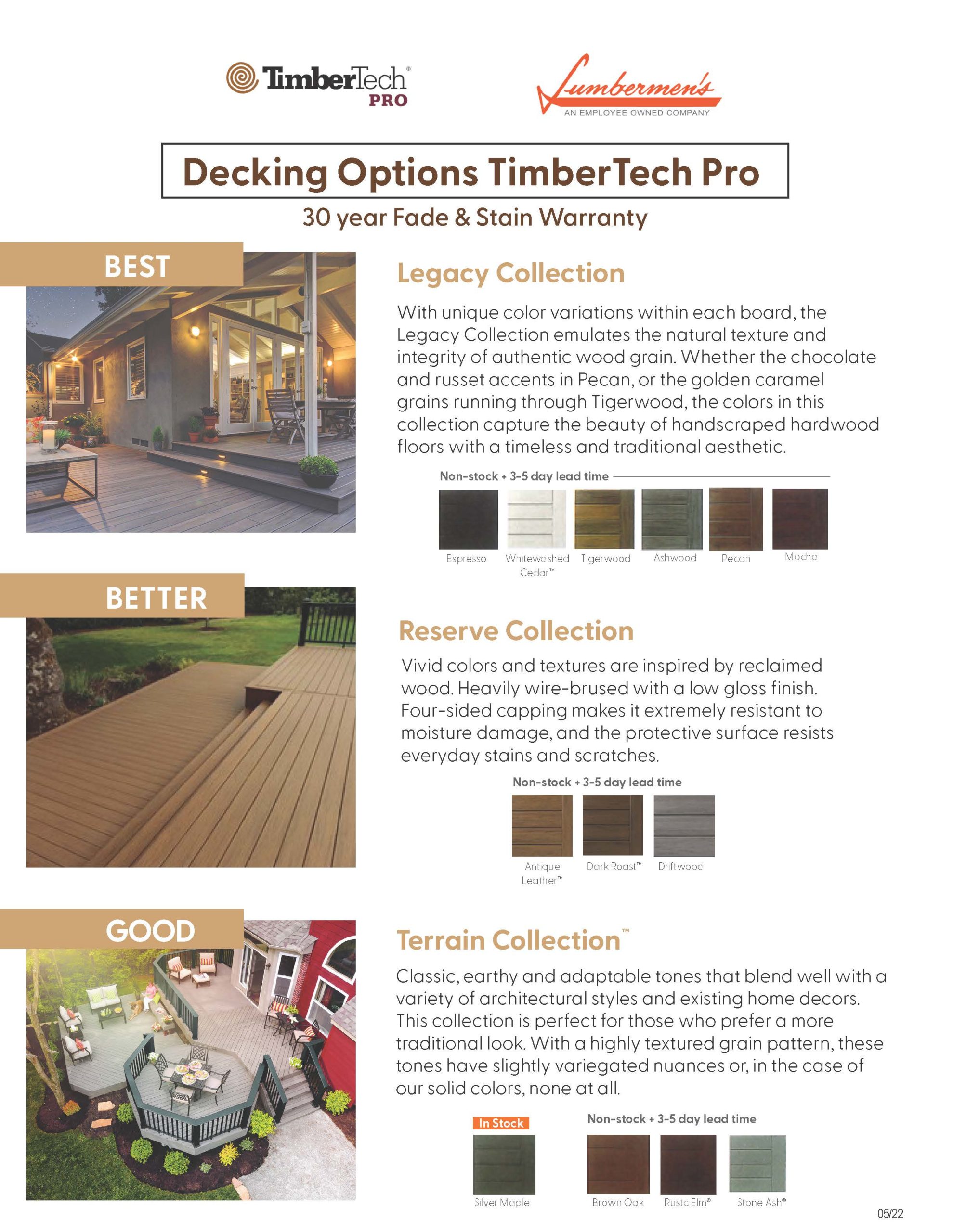 TimberTech Pro Decking Options Lumbermen's Inc. Building Materials