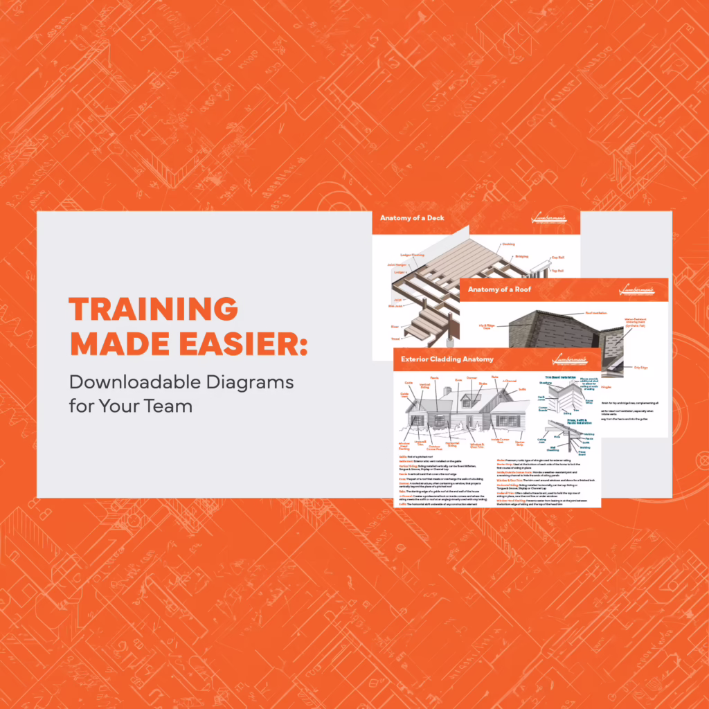 We’ve created a series of visual training guides that break down the key components of decks, roofs and siding systems. These diagrams are designed to help new team members quickly become familiar with industry terminology, product components, and construction basics.